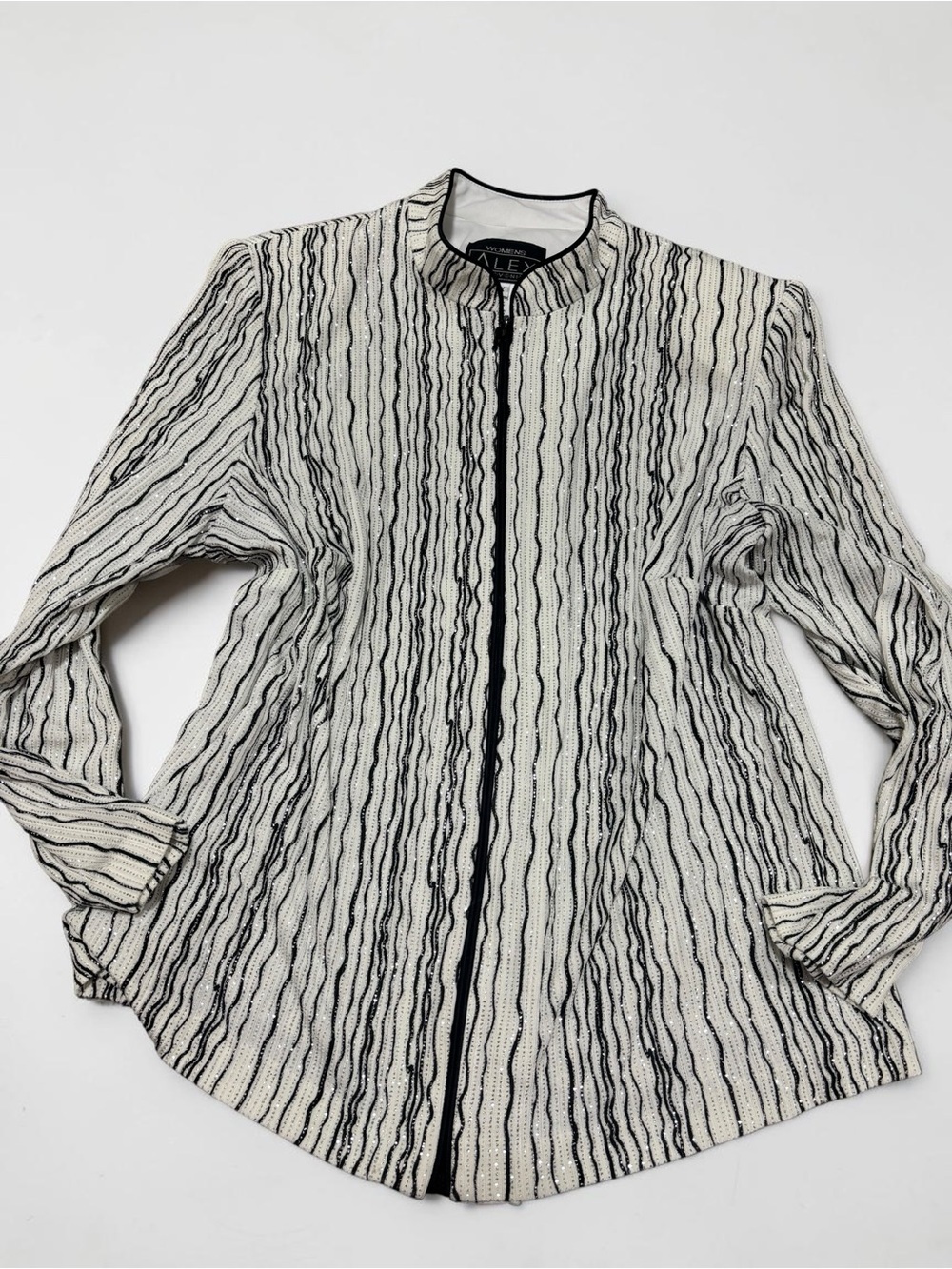Vintage Alex Evenings 1X Sequin Stripe Zip Jacket 90s Glam Plus Size